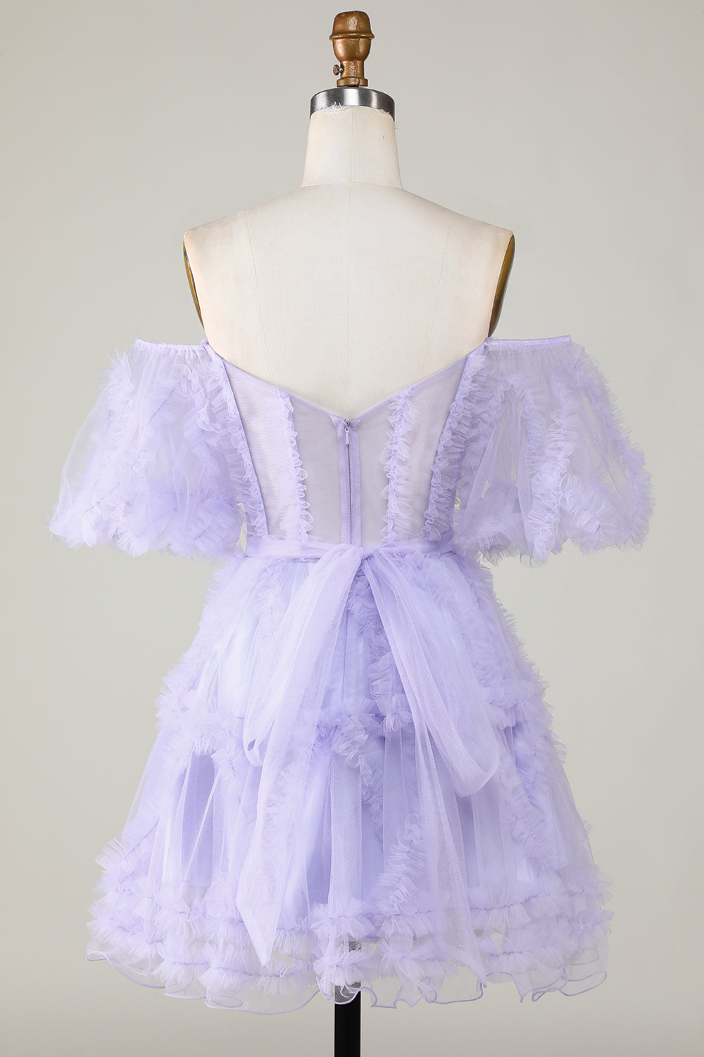 Stylish Off the Shoulder Lavender Tulle Corset Homecoming Dress