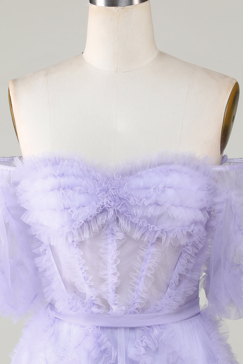 Stylish Off the Shoulder Lavender Tulle Corset Homecoming Dress