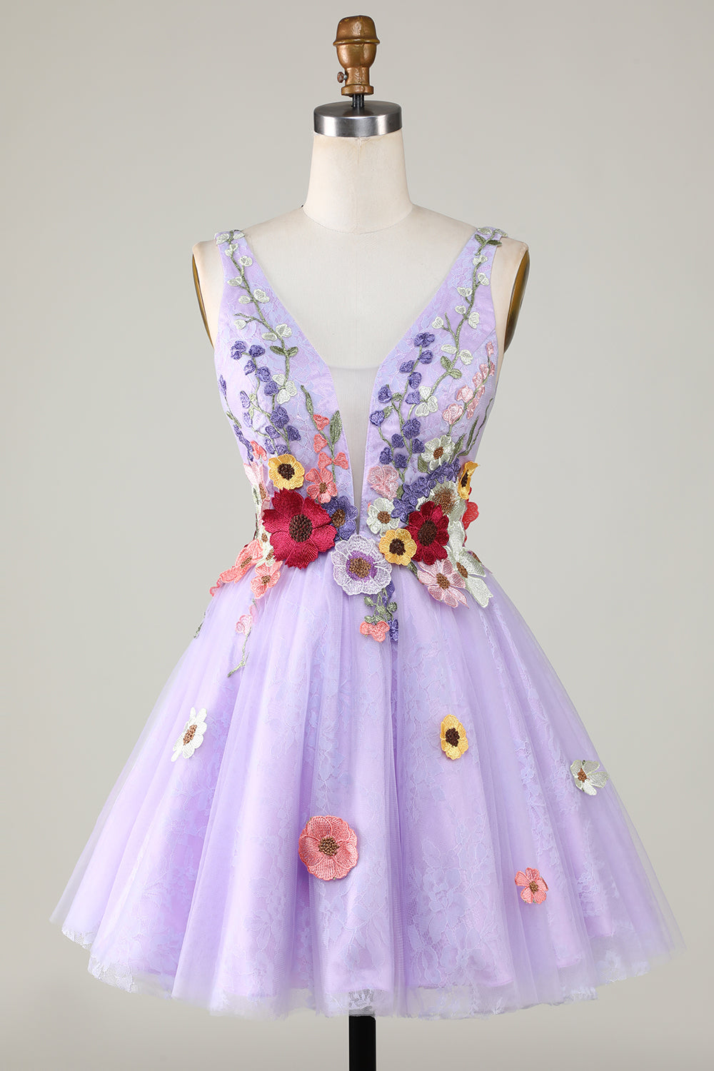 A Line Lavender Cute Homecoming Dress With 3D Floral