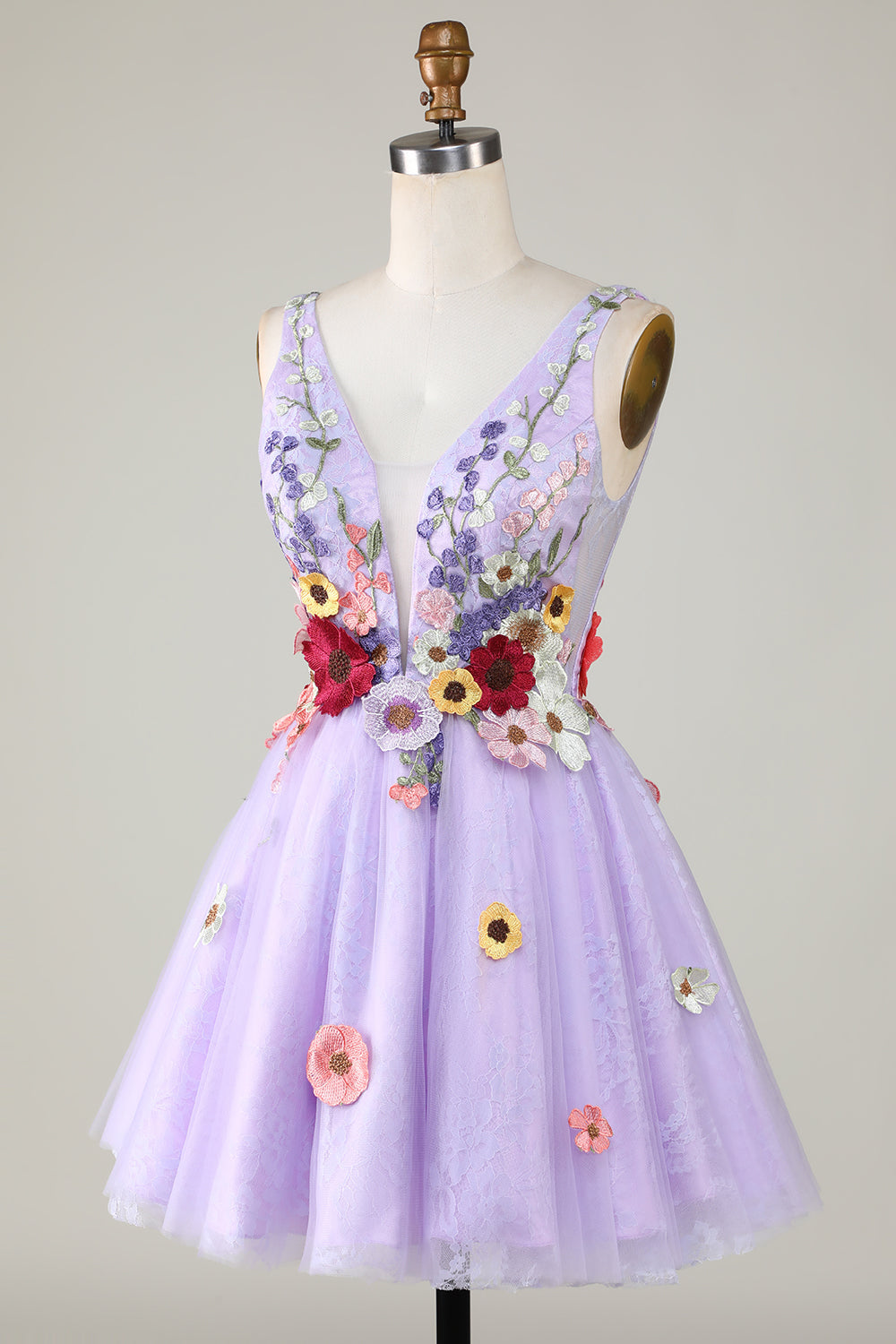 A Line Lavender Cute Homecoming Dress With 3D Floral