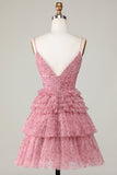 Cute A Line Spaghetti Straps Blush Homecoming Dress with Ruffles