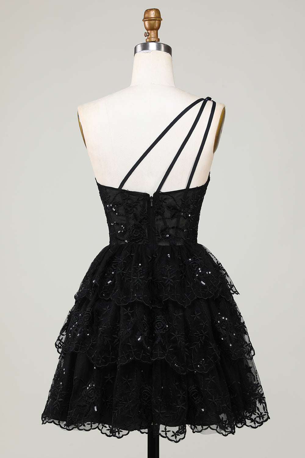 Glitter Black One Shoulder Homecoming Dress With Appliques