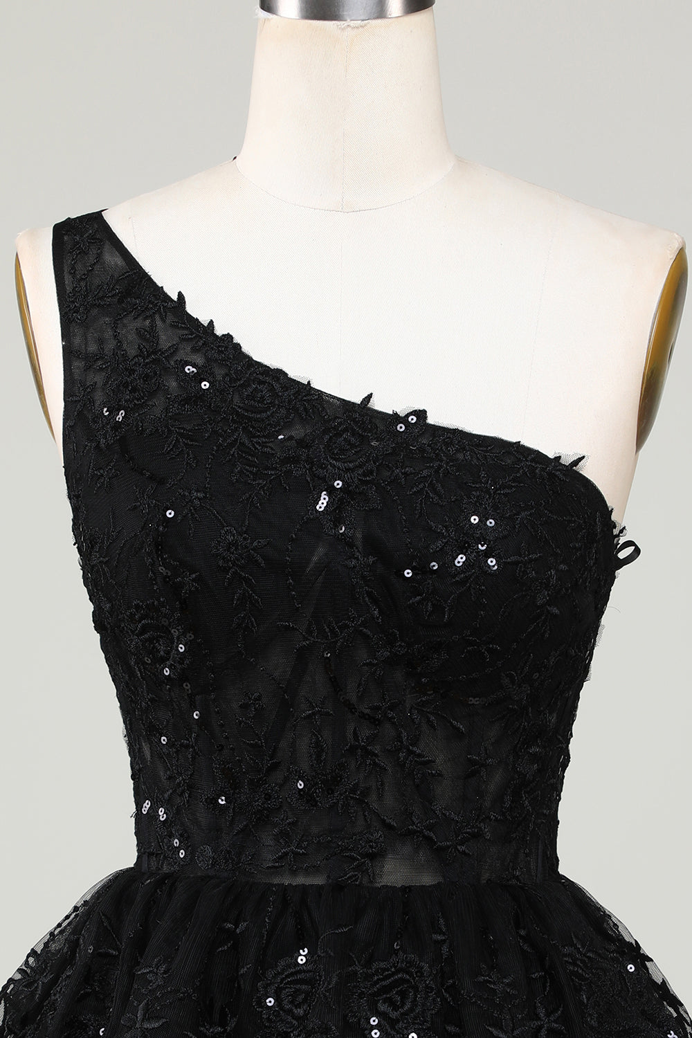 Glitter Black One Shoulder Homecoming Dress With Appliques