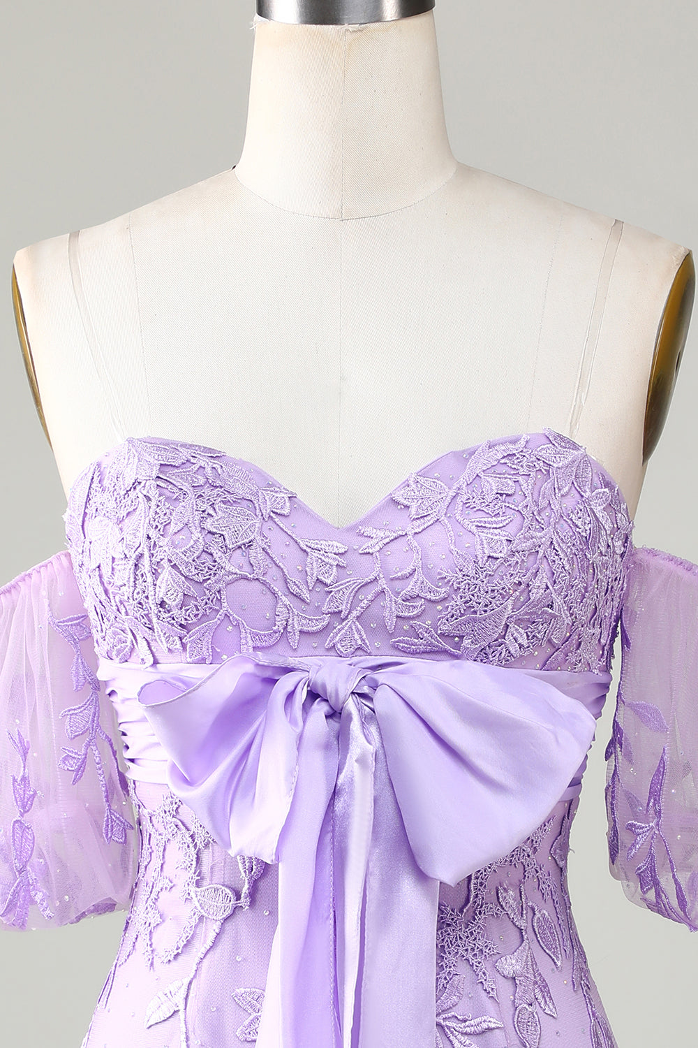 Lavender Off the Shoulder Tight Homecoming Dress with Bowknot