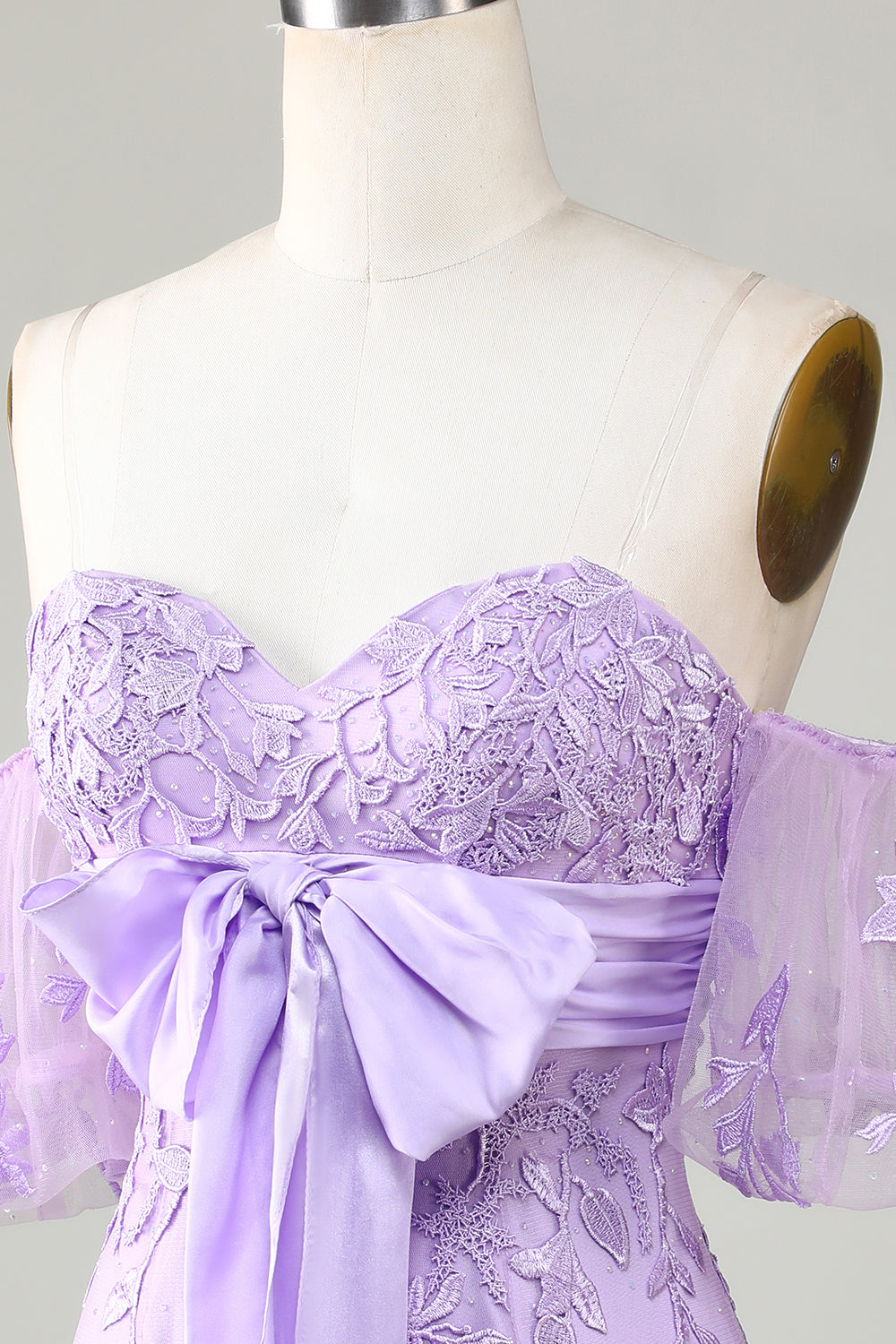 Lavender Off the Shoulder Tight Homecoming Dress with Bowknot