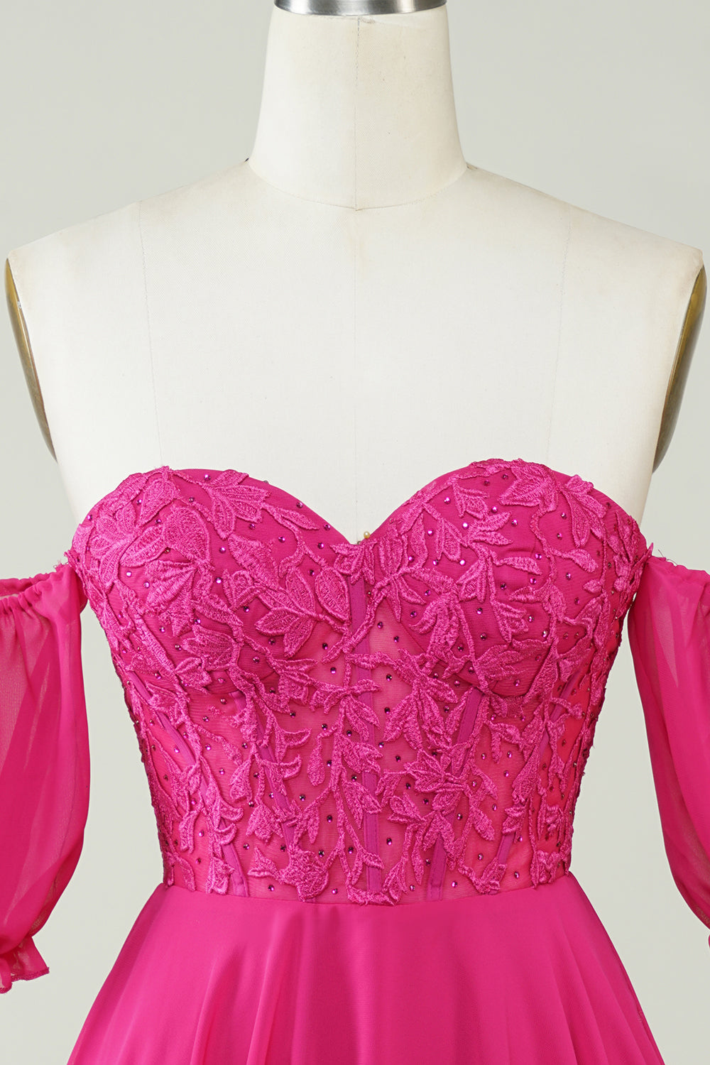 Hot Pink Corset A-Line Chiffon Short Homecoming Dress with Lace