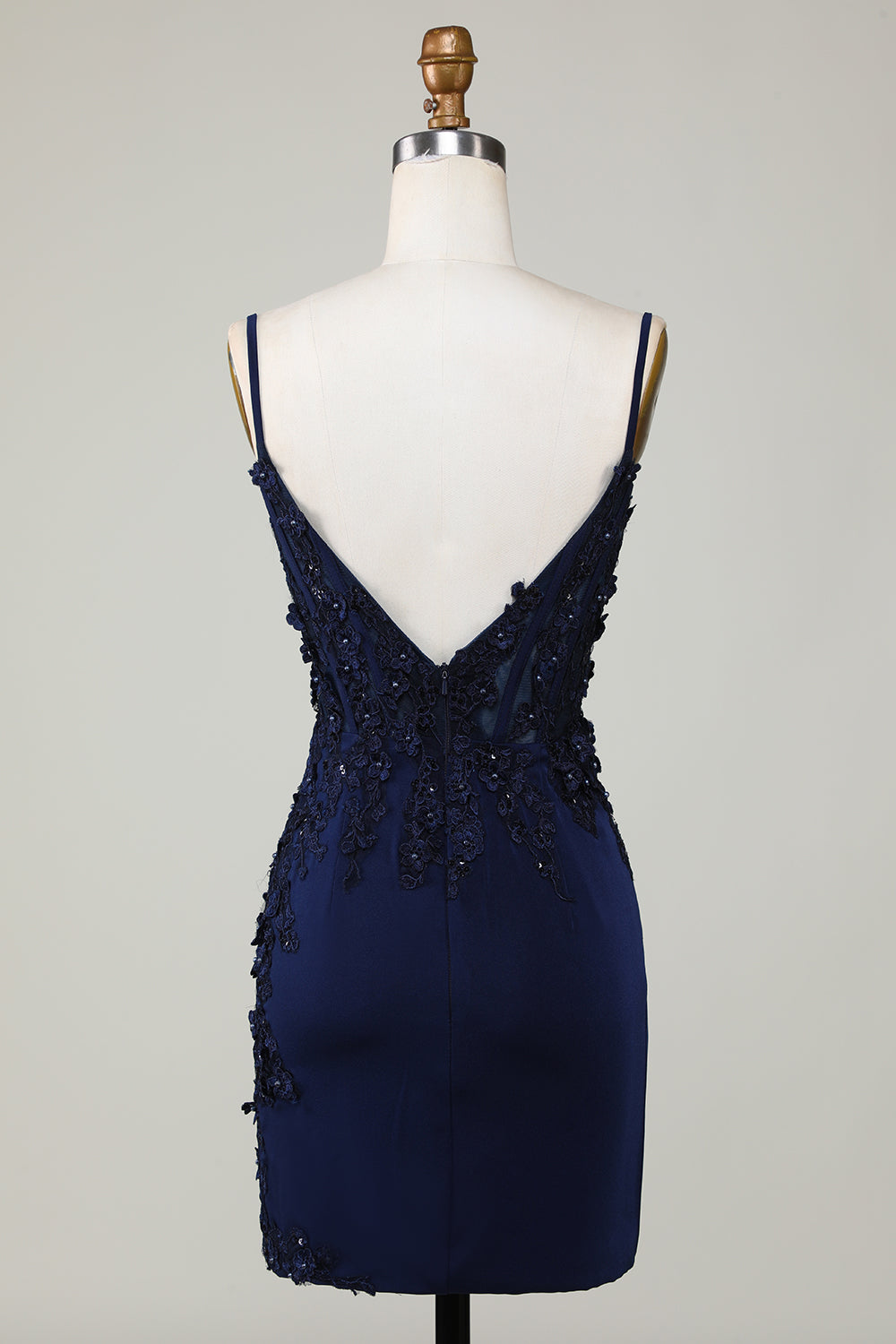 Sparkly Navy Corset Tight Short Homecoming Dress with Lace