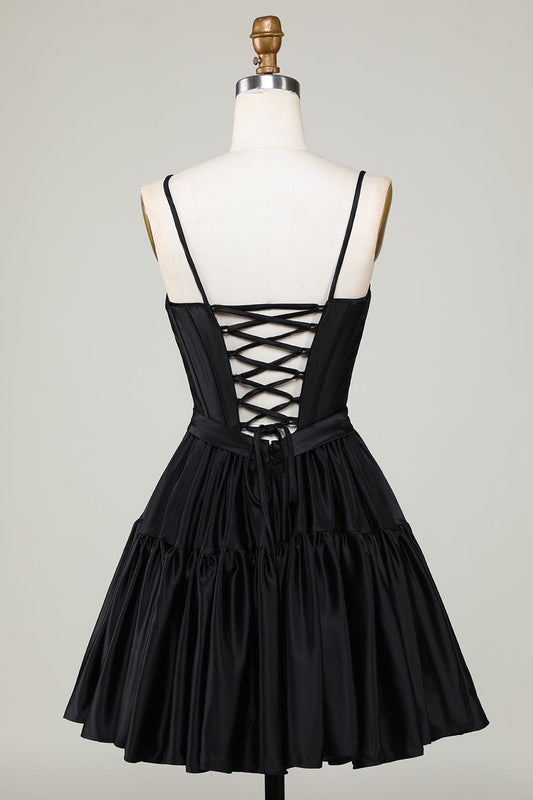 Black Trendy A-Line Spaghetti Straps Short Homecoming Dress