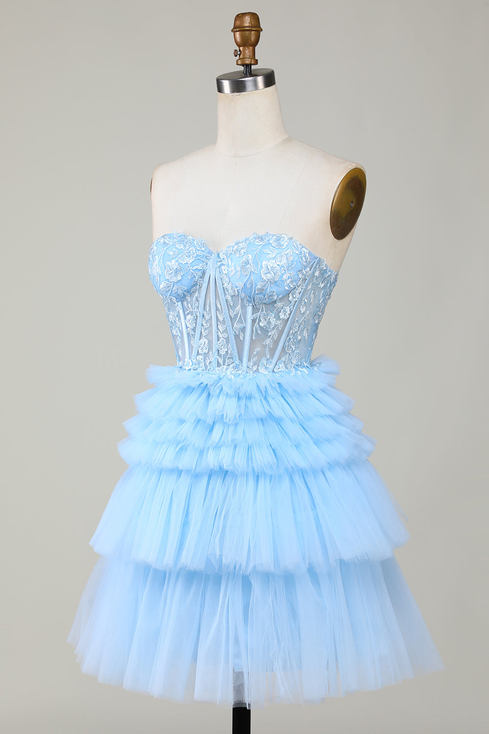 Blue Corset Cute Tiered Homecoming Dress with Ruffles