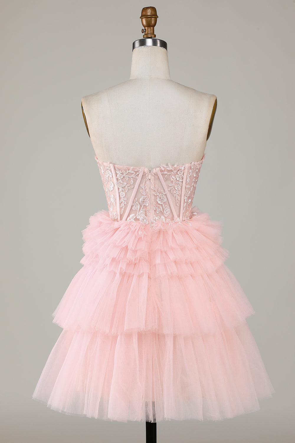 Pink Corset Cute Tiered Homecoming Dress with Ruffles