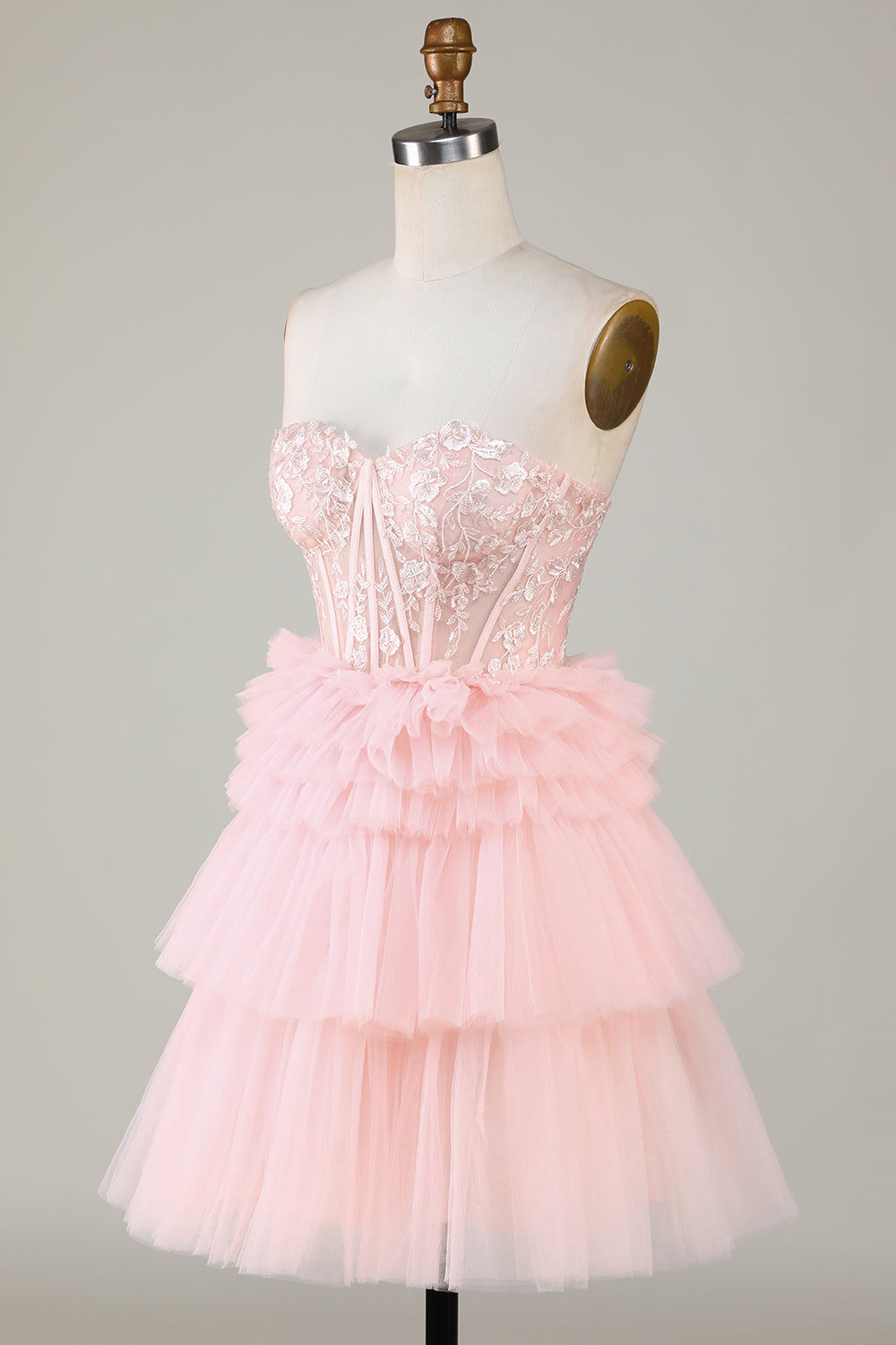 Pink Corset Cute Tiered Homecoming Dress with Ruffles