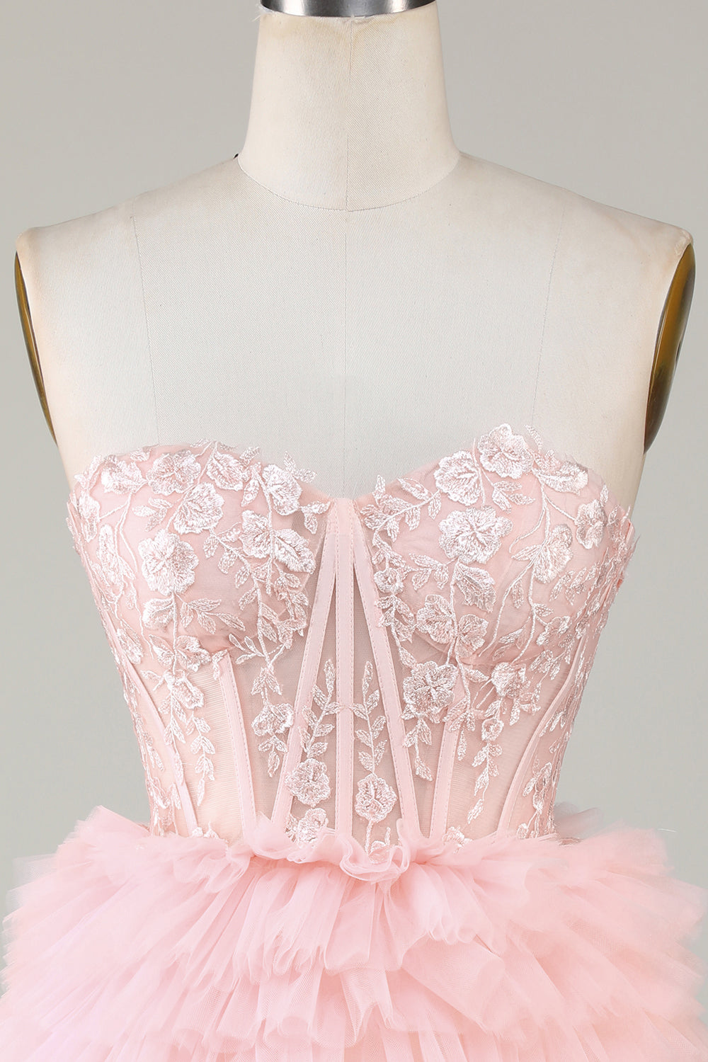 Pink Corset Cute Tiered Homecoming Dress with Ruffles