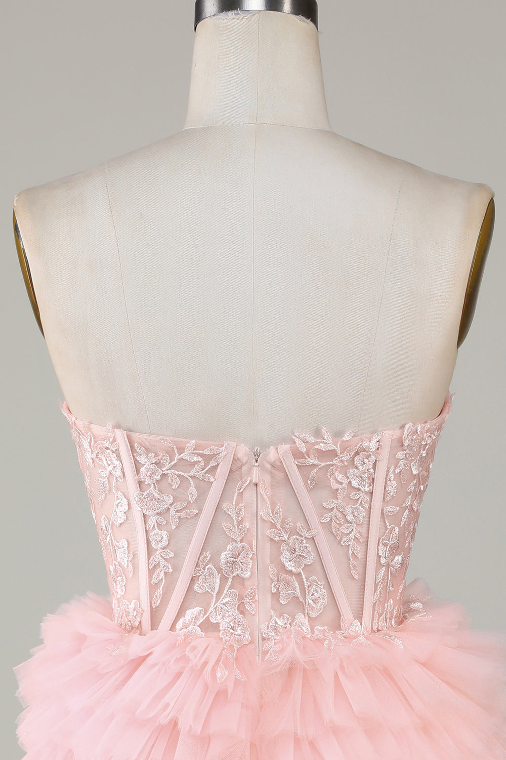 Pink Corset Cute Tiered Homecoming Dress with Ruffles