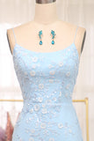 Mermaid Spaghetti Straps Long Blue Prom Dress With Appliques