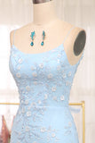 Mermaid Spaghetti Straps Long Blue Prom Dress With Appliques