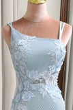 Light Blue Mermaid Long Corset Sequins Prom Dress with Slit