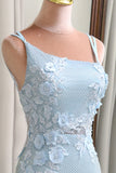 Light Blue Mermaid Long Corset Sequins Prom Dress with Slit