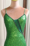 Sparkly Mermaid Green Sequins Long Prom Dress with Split Front