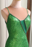 Sparkly Mermaid Green Sequins Long Prom Dress with Split Front