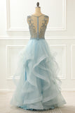 A Line Light Blue Beading Prom Dress with Appliques