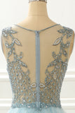 A Line Light Blue Beading Prom Dress with Appliques