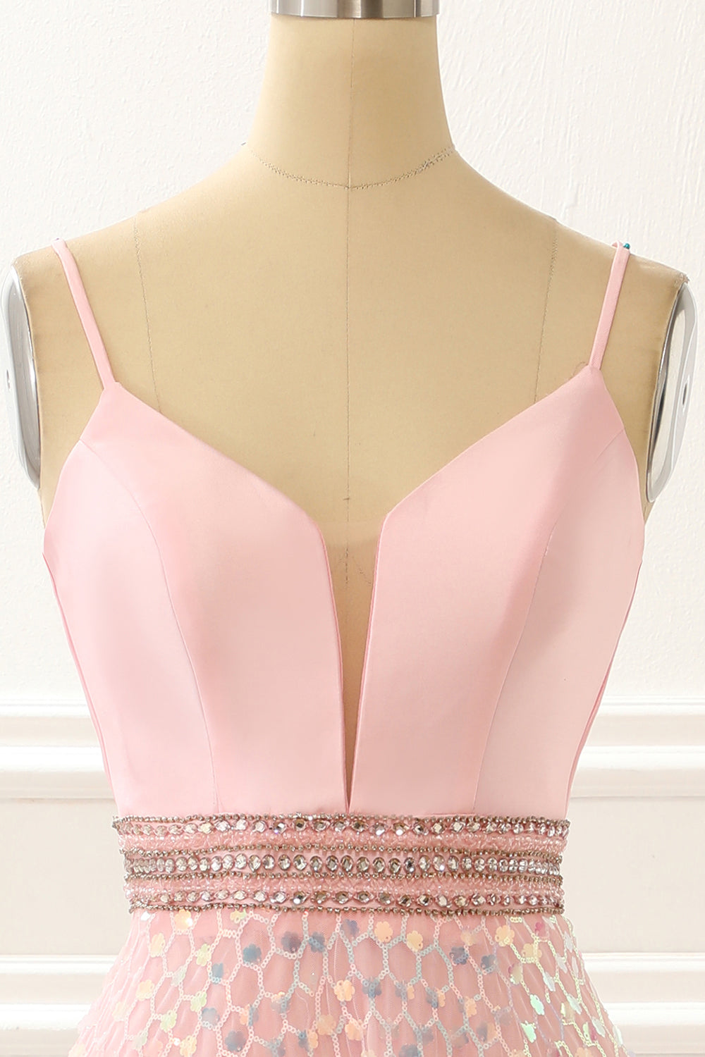 Spaghetti Straps A Line Pink Prom Dress with Beading