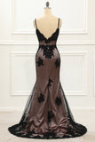 Spaghetti Straps Black Mermaid Prom Dress with Lace