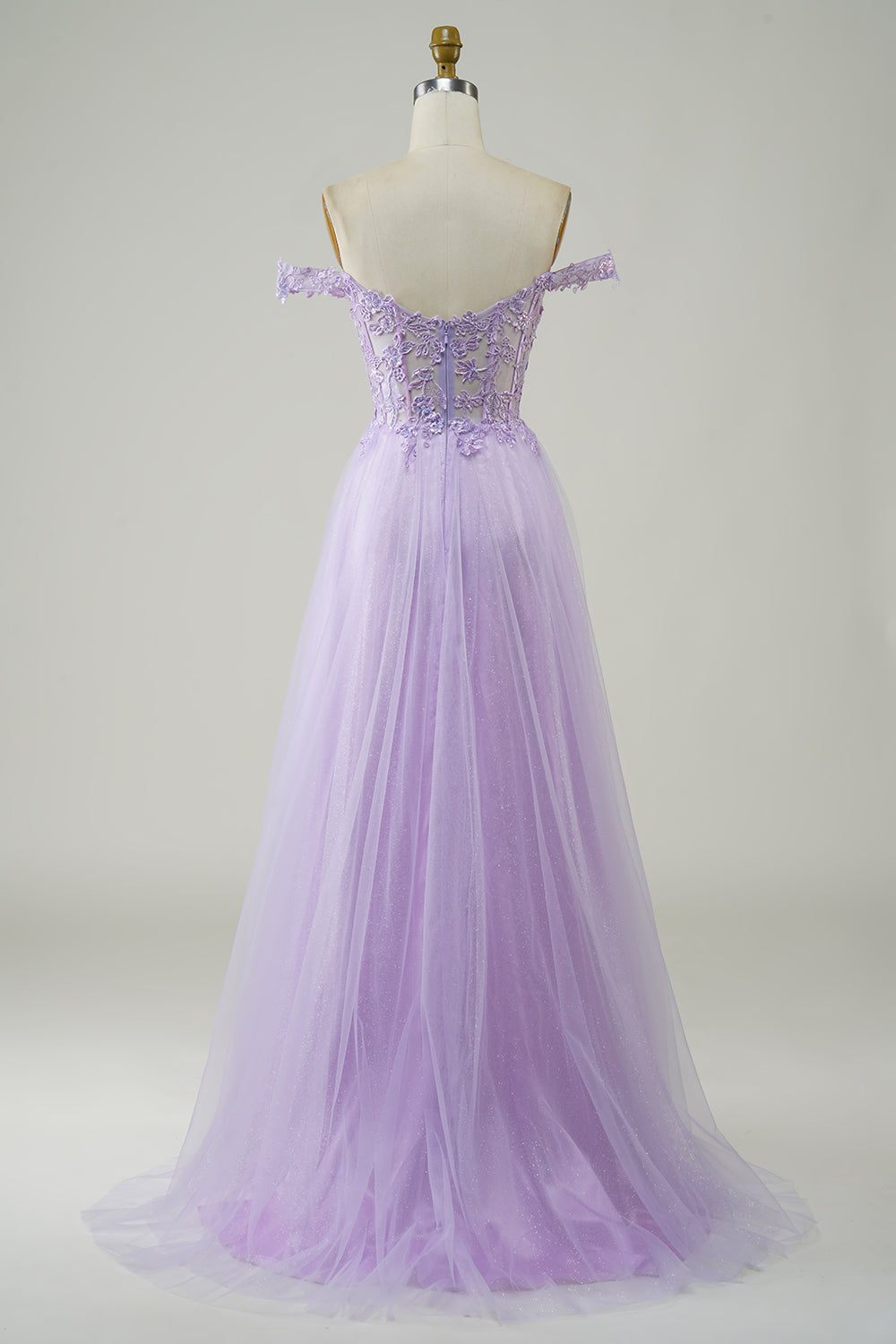 Purple Corset A-Line Long Tulle Prom Dress With Lace