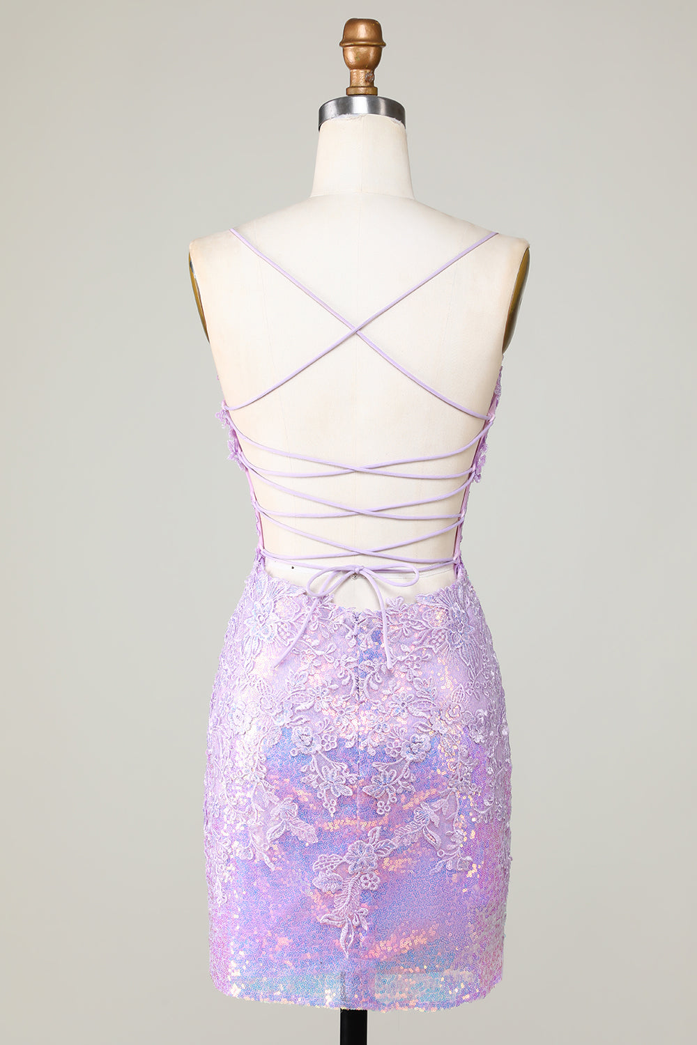 Glitter Tight Spaghetti Straps Purple Corset Homecoming Dress with Criss Cross Back